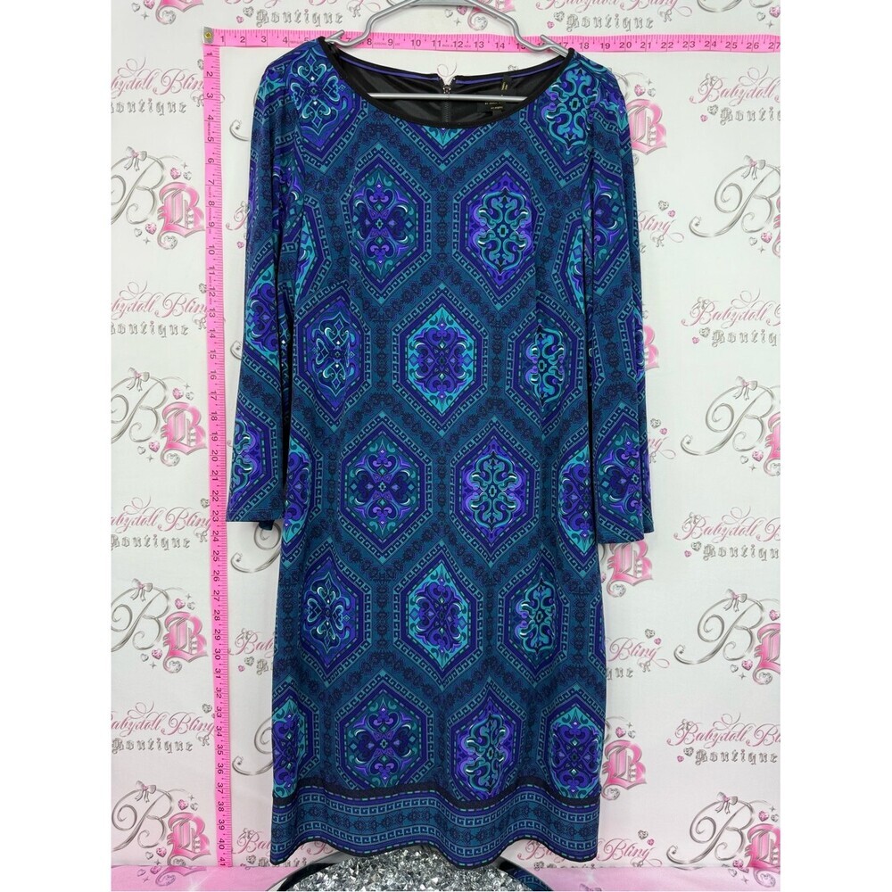 Laundry By Shelli Segal Teal and Purple Geometric Shift Dress